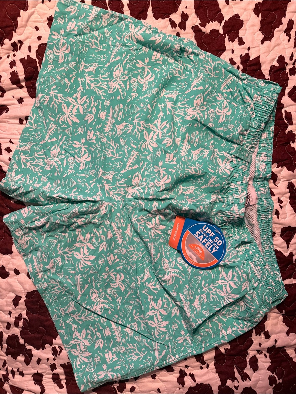 Men's Mint Green Tropical Swim Trunks with UPF 50+